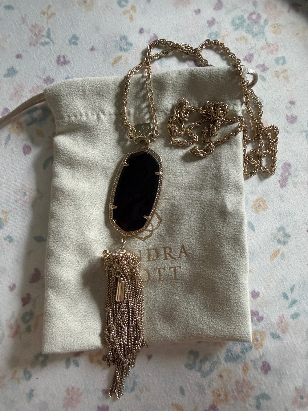 Kendra Scott Rayne Long Pendant Necklace with Black Stone and Tassel